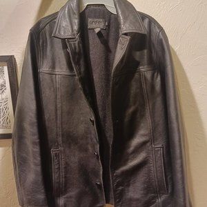 J CREW mens black leather button up jacket size sm